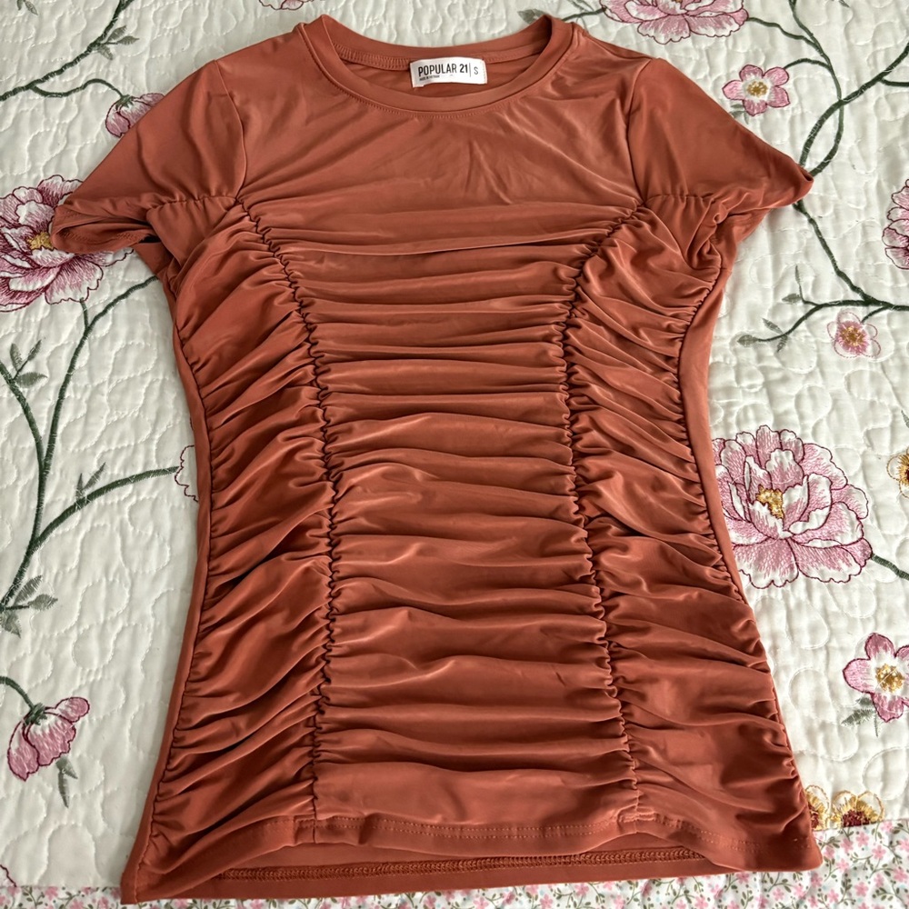 Ruched Rust Orange T-Shirt